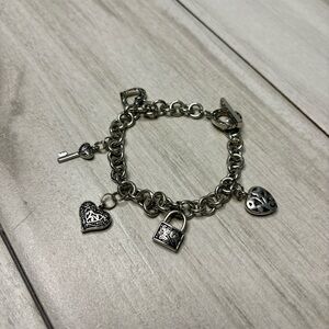 Lia Sophia Lovey Dovey 5 Charm Bracelet Retired Silver Filigree Heart Key Y2K